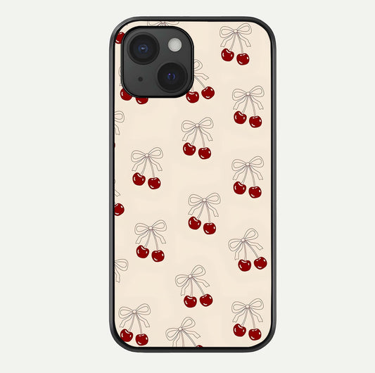 Cute Cherry Pattern Glass Case For iPhone 15 by Custom World