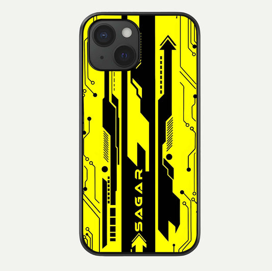Electric Pulse CYBERPUNK Custom Name Glass Case For iPhone 15 by Custom World
