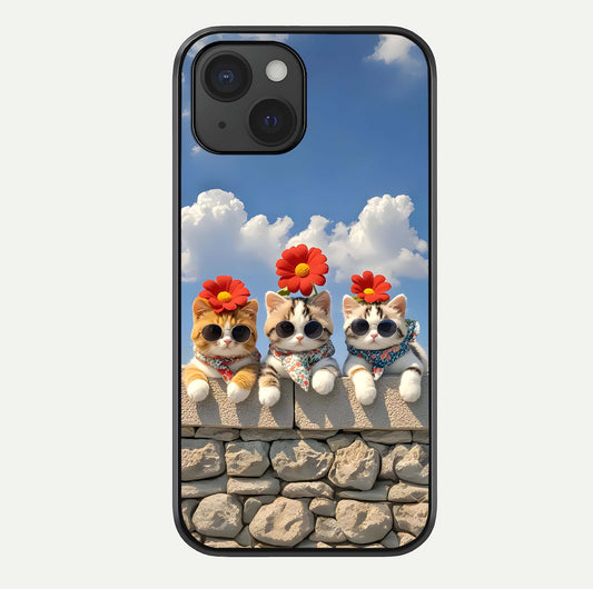 Floral Kitty Squad Glass Case For iPhone 15 by Custom World