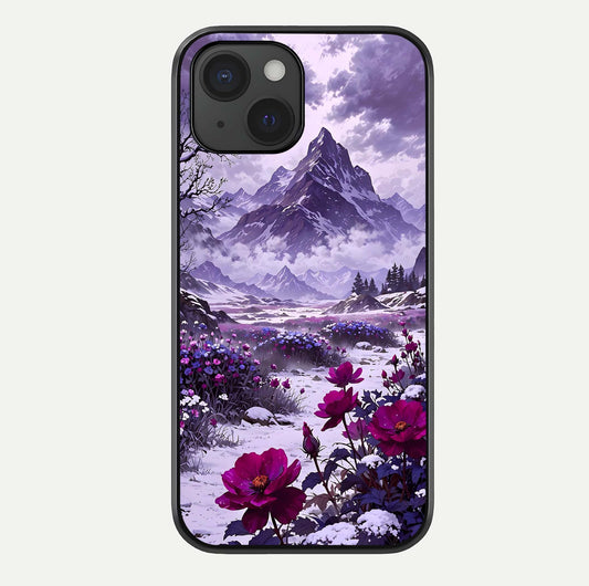 Flower Mountain View Glass Case For iPhone 15 by Custom World