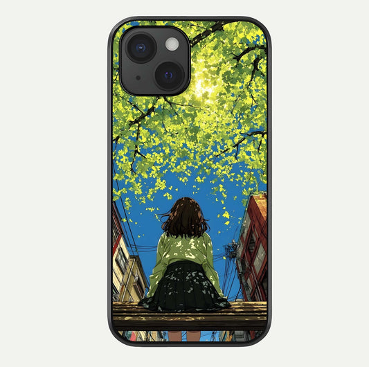 Golden Leaves Glow Glass Case For iPhone 15 by Custom World