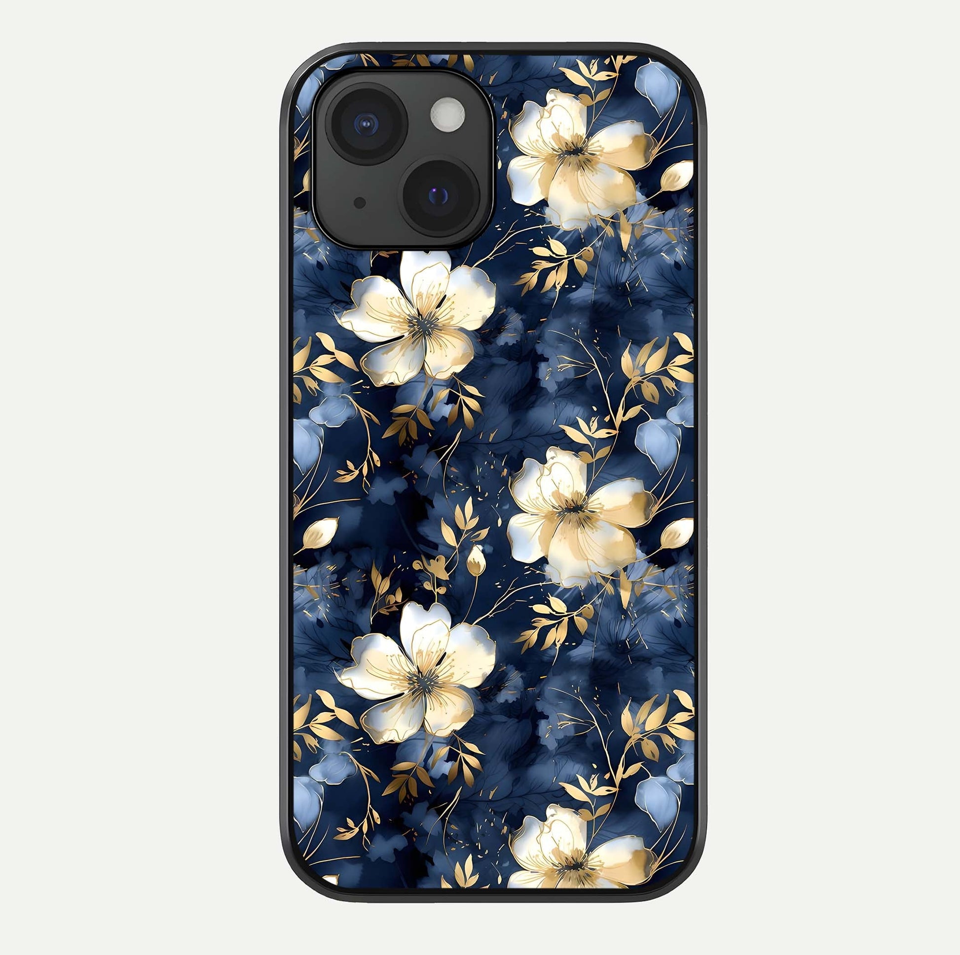 Golden Midnight Bloom Glass Case For iPhone 15 by Custom World