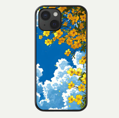 Golden Petal Sky Glass Case For iPhone 15 by Custom World