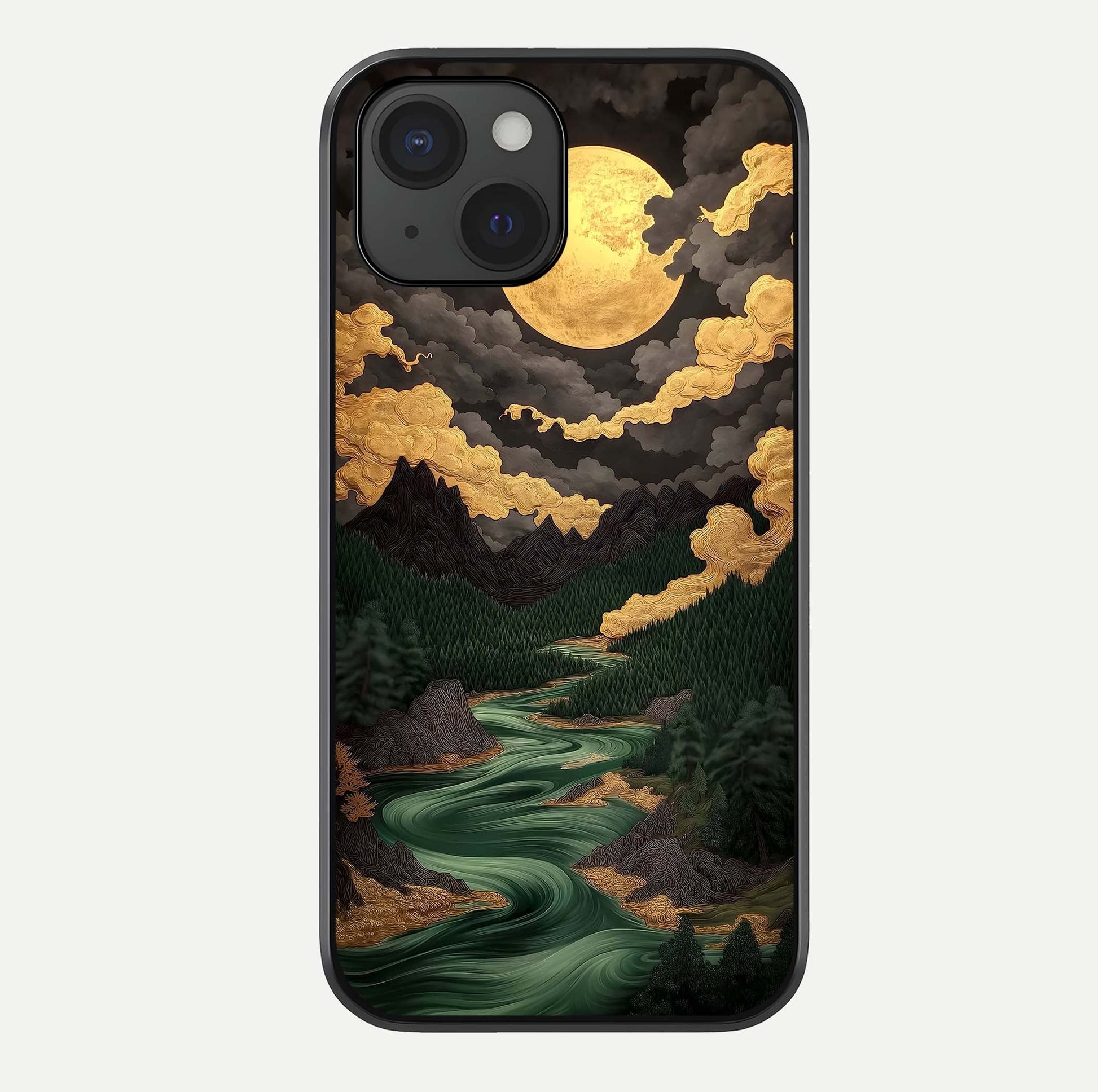 Golden River Moon Glass Case For iPhone 15 by Custom World