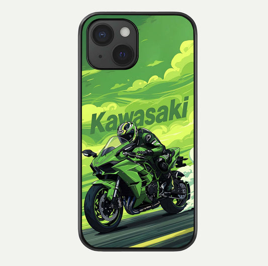 Green Kawasaki Glass Case For iPhone 15 by Custom World