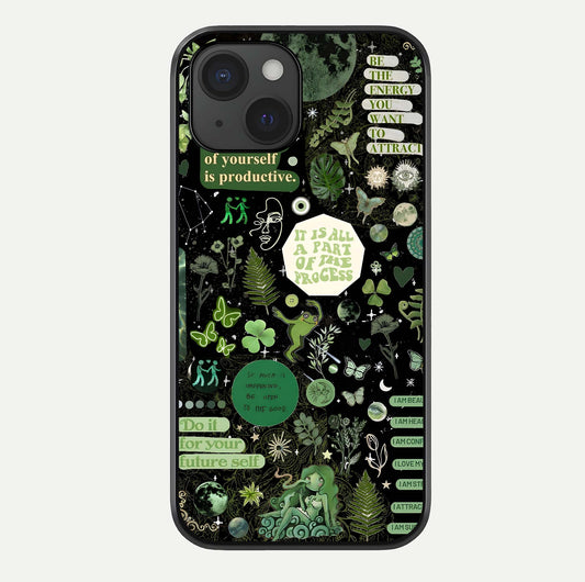 Green Moon Energy Glass Case For iPhone 15 by Custom World