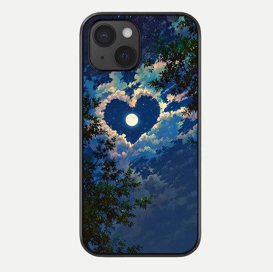 Heart With Moon Sky Glass Case For iPhone 15 by Custom World