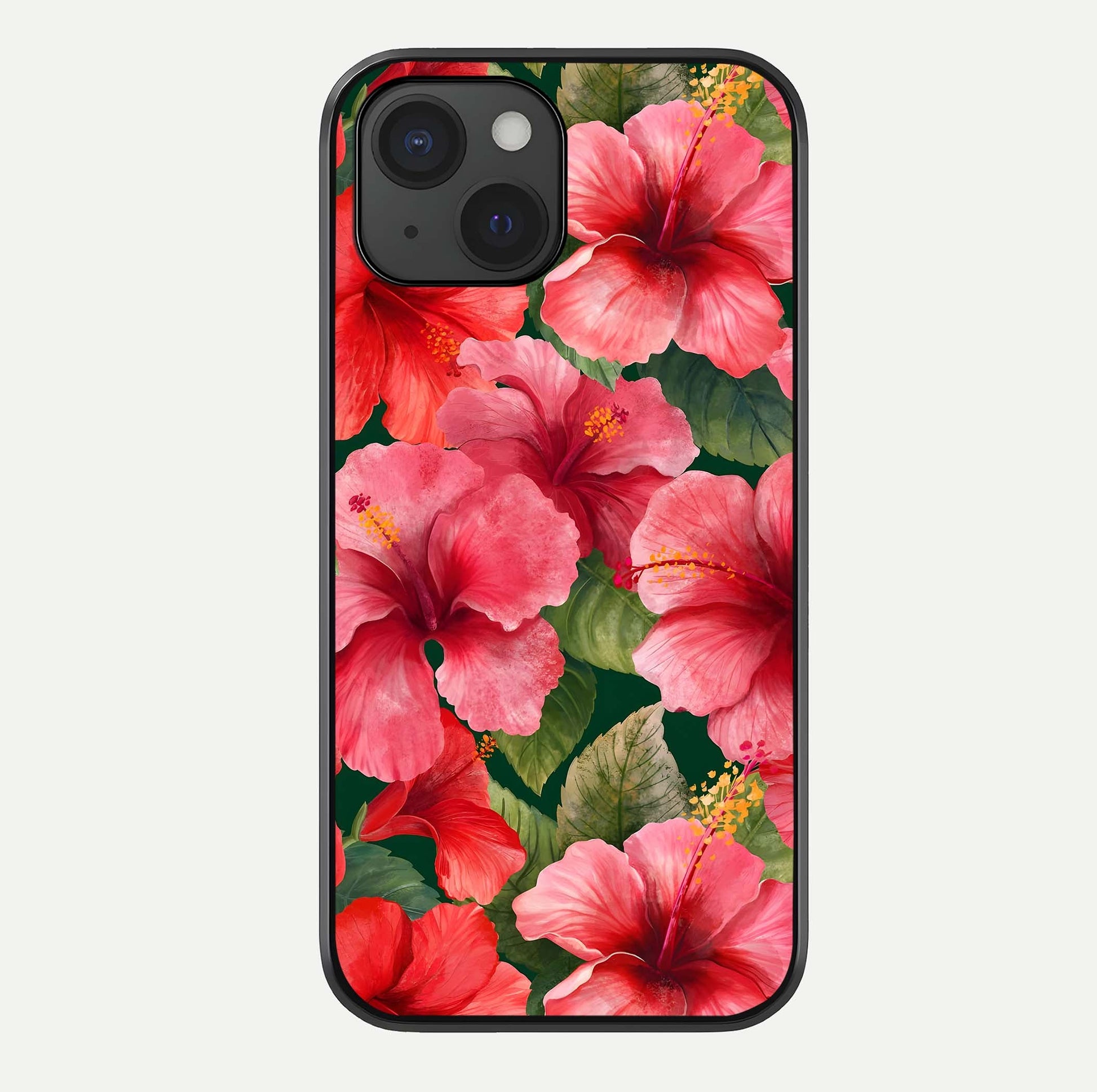 Hibiscus Pattern Glass Case For iPhone 15 by Custom World