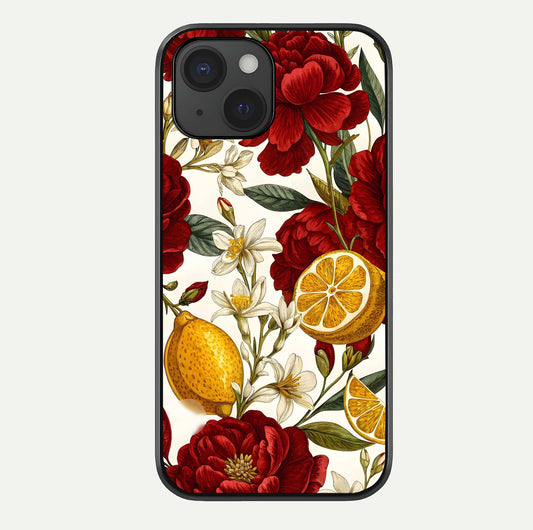 Lemon Rose Charm Glass Case For iPhone 15 by Custom World