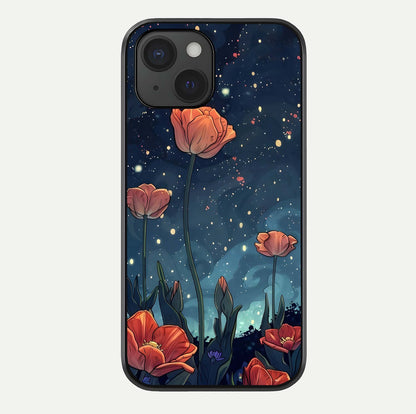 Midnight Tulip Glow Glass Case For iPhone 15 by Custom World