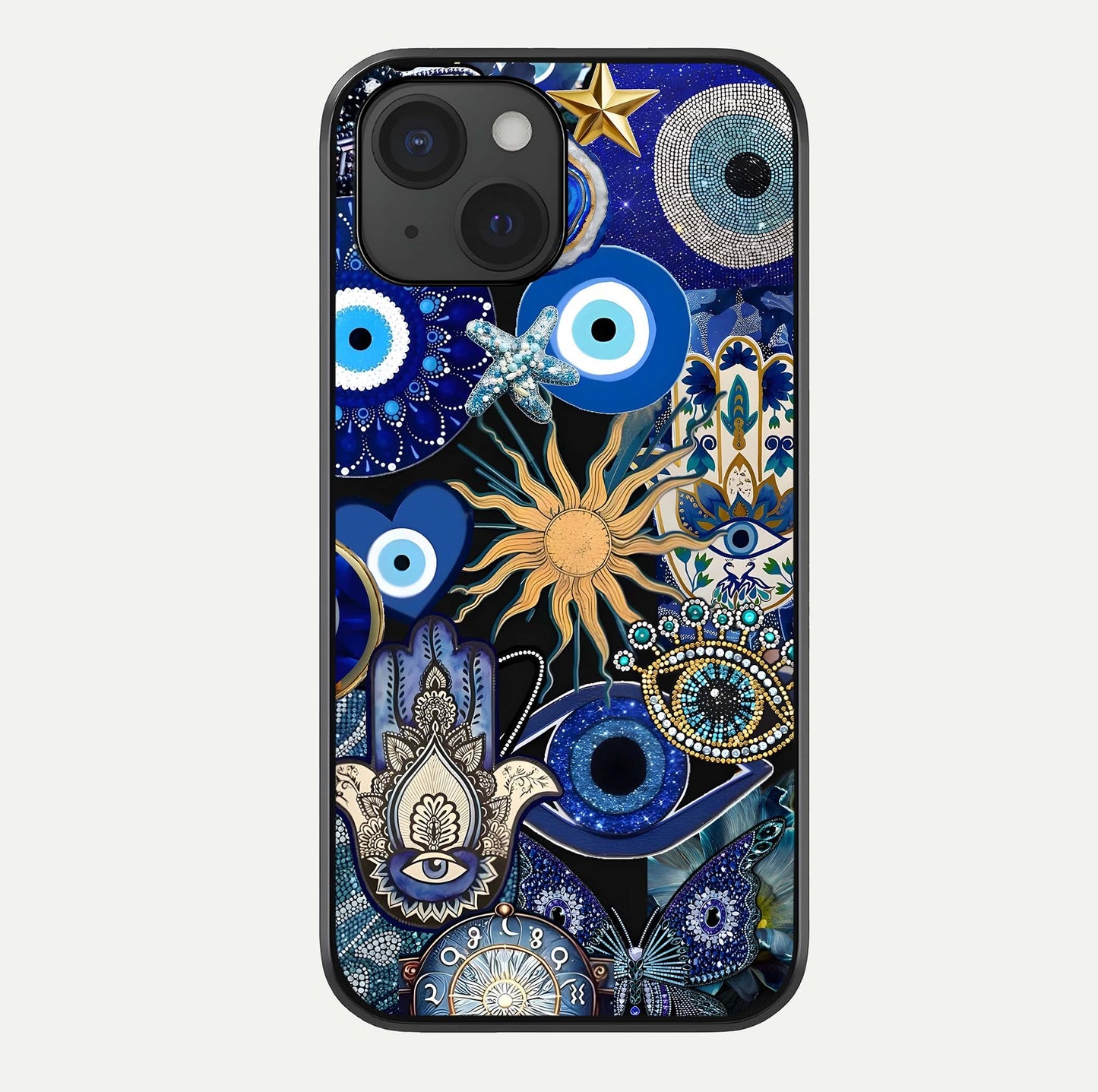 Mystic Blue Evil Eye Glass Case For iPhone 15 by Custom World