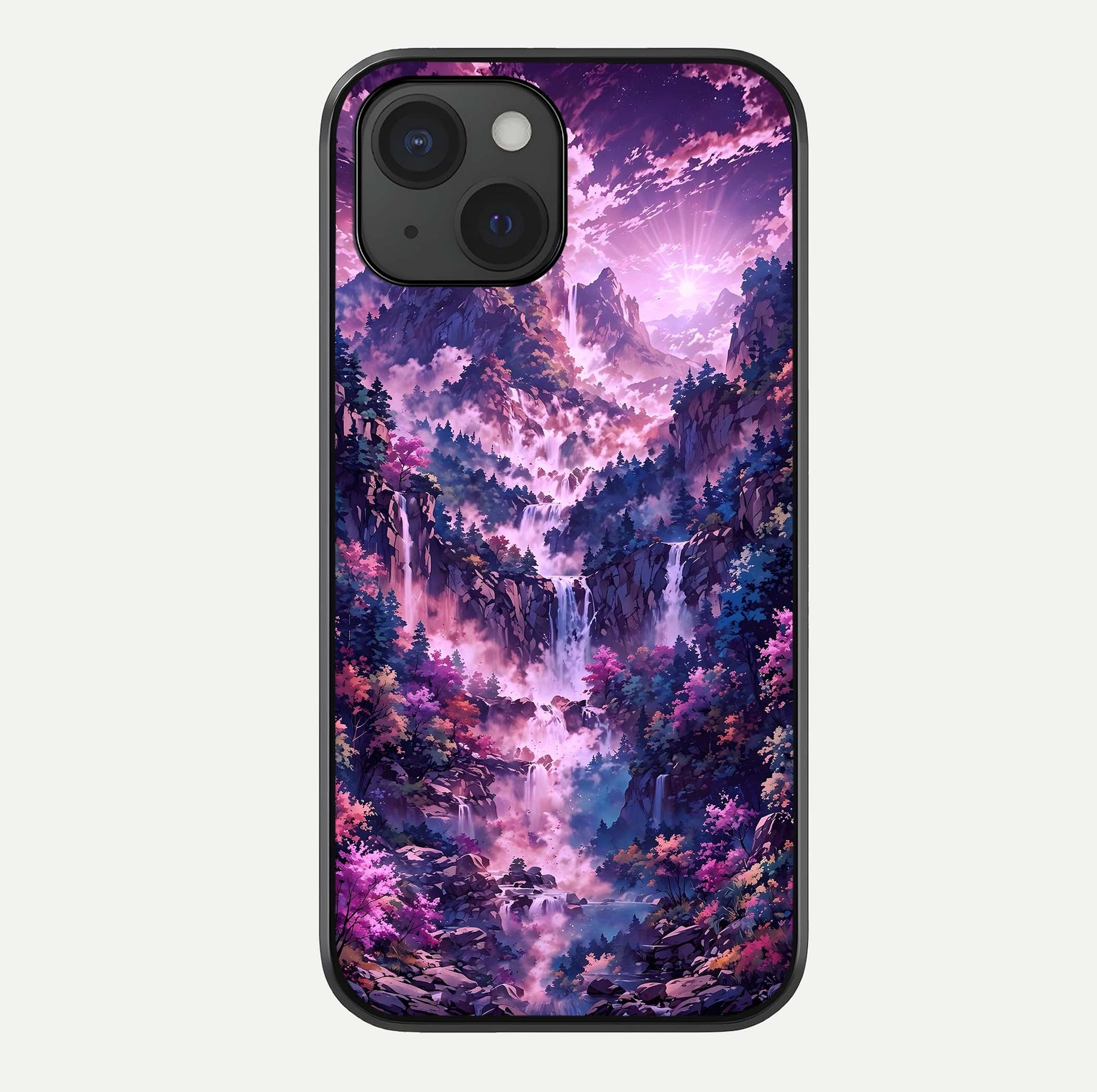 Mystic Cascade Peaks Glass Case For iPhone 15 by Custom World