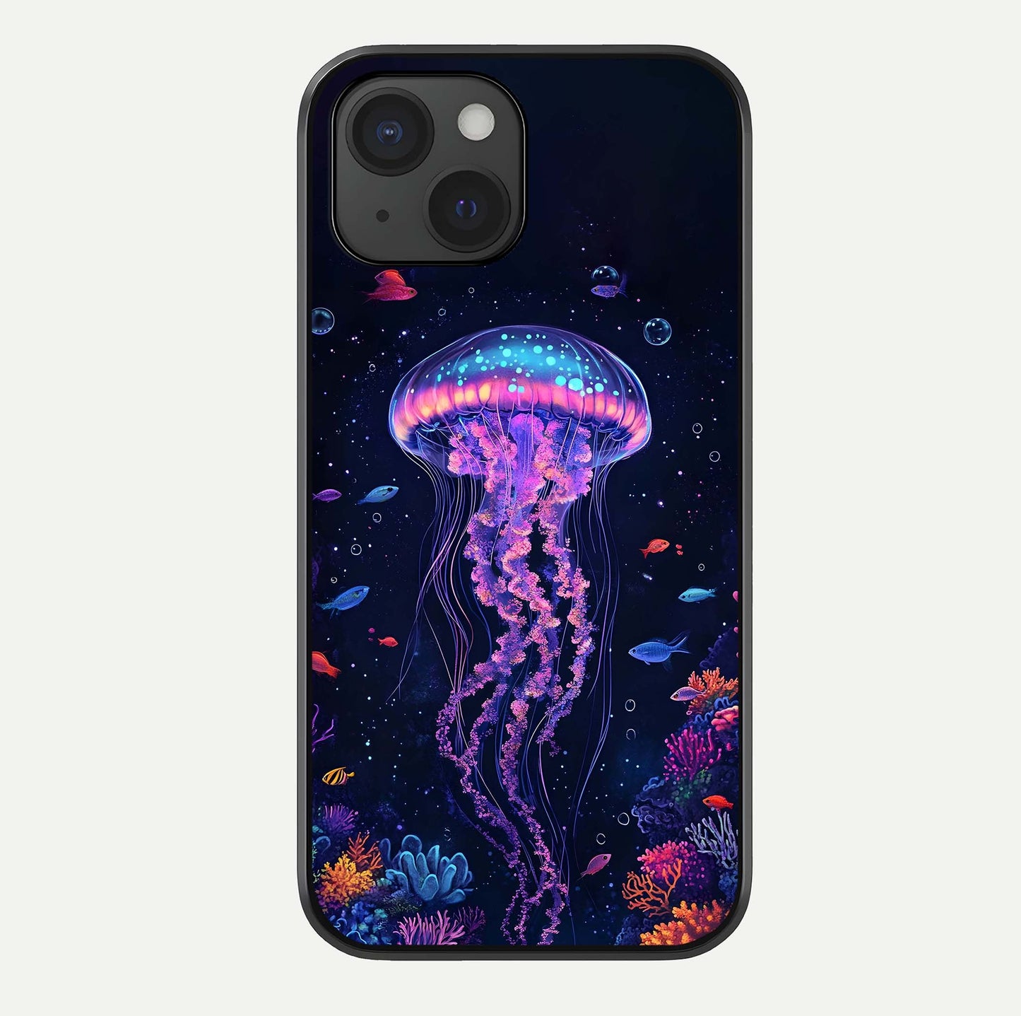 Neon Jellyfish Glass Case For iPhone 15 by Custom World