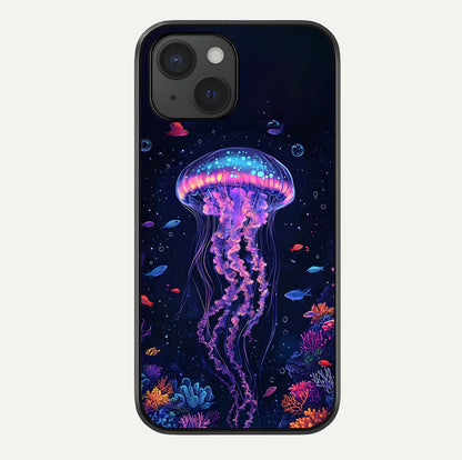 Neon Jellyfish Glass Case For iPhone 15 by Custom World