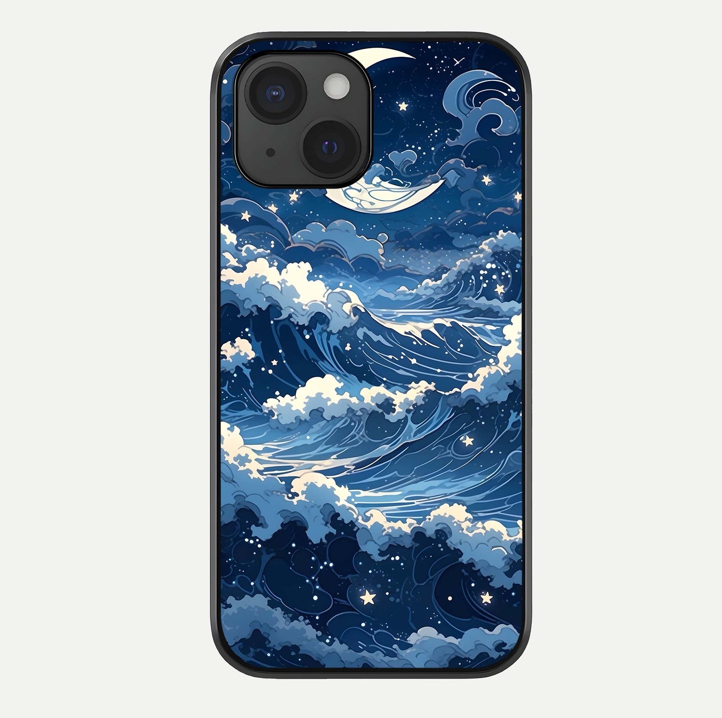 Ocean Moon Waves Glass Case For iPhone 15 by Custom World