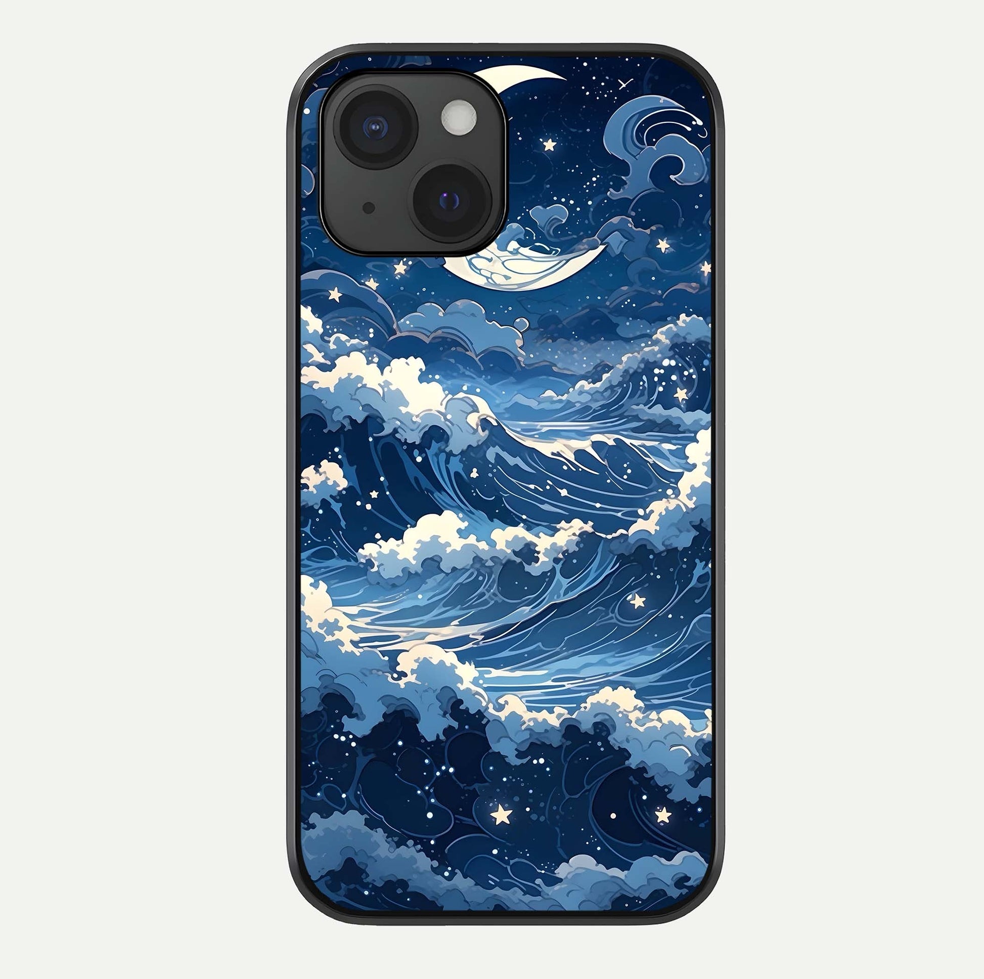Ocean Moon Waves Glass Case For iPhone 15 by Custom World