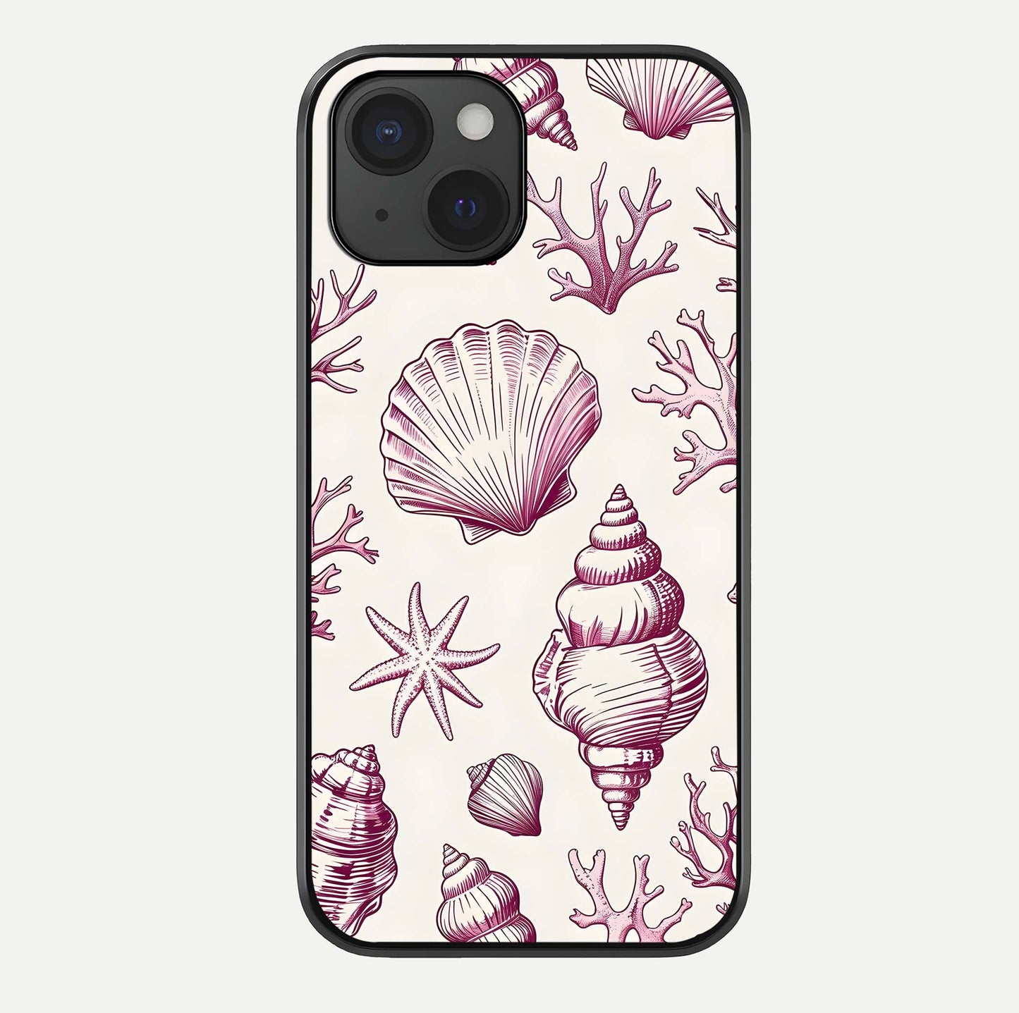 Pink Shells Outline Glass Case For iPhone 15 by Custom World