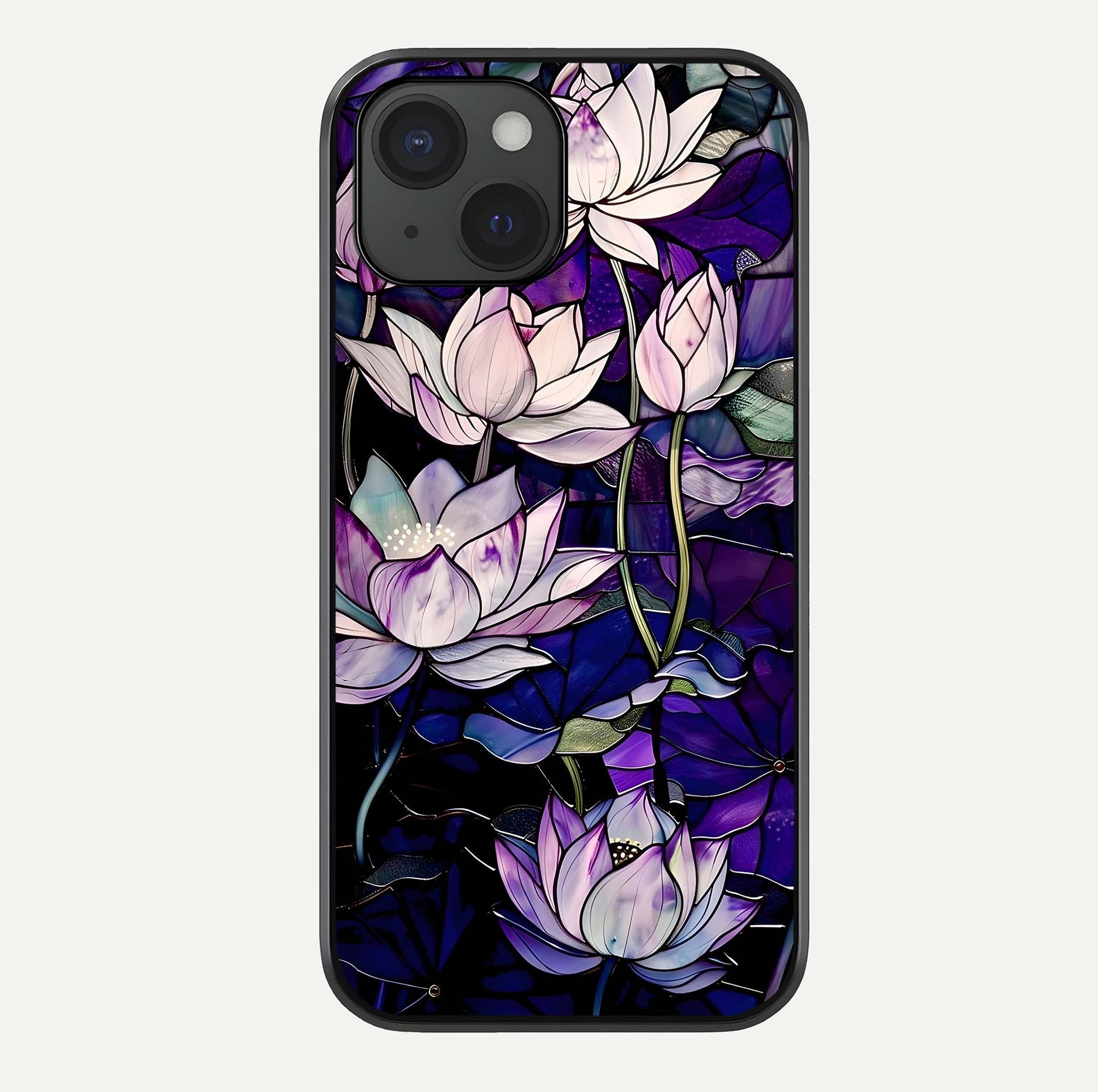Purple Lotus Pattern Glass Case For iPhone 15 by Custom World