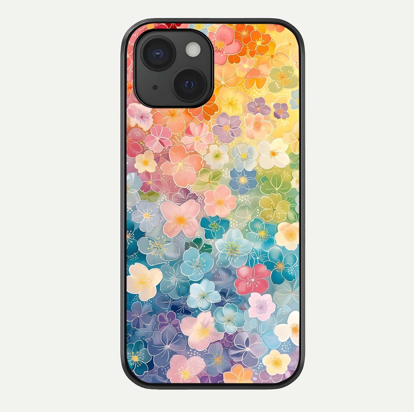 Rainbow Blossom Burst Glass Case For iPhone 15 by Custom World
