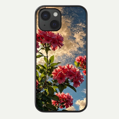 Red Bloom Skies Glass Case For iPhone 15 by Custom World