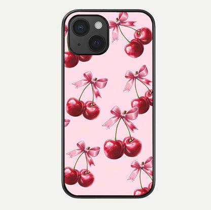 Red Cherries Pattern Glass Case For iPhone 15 by Custom World