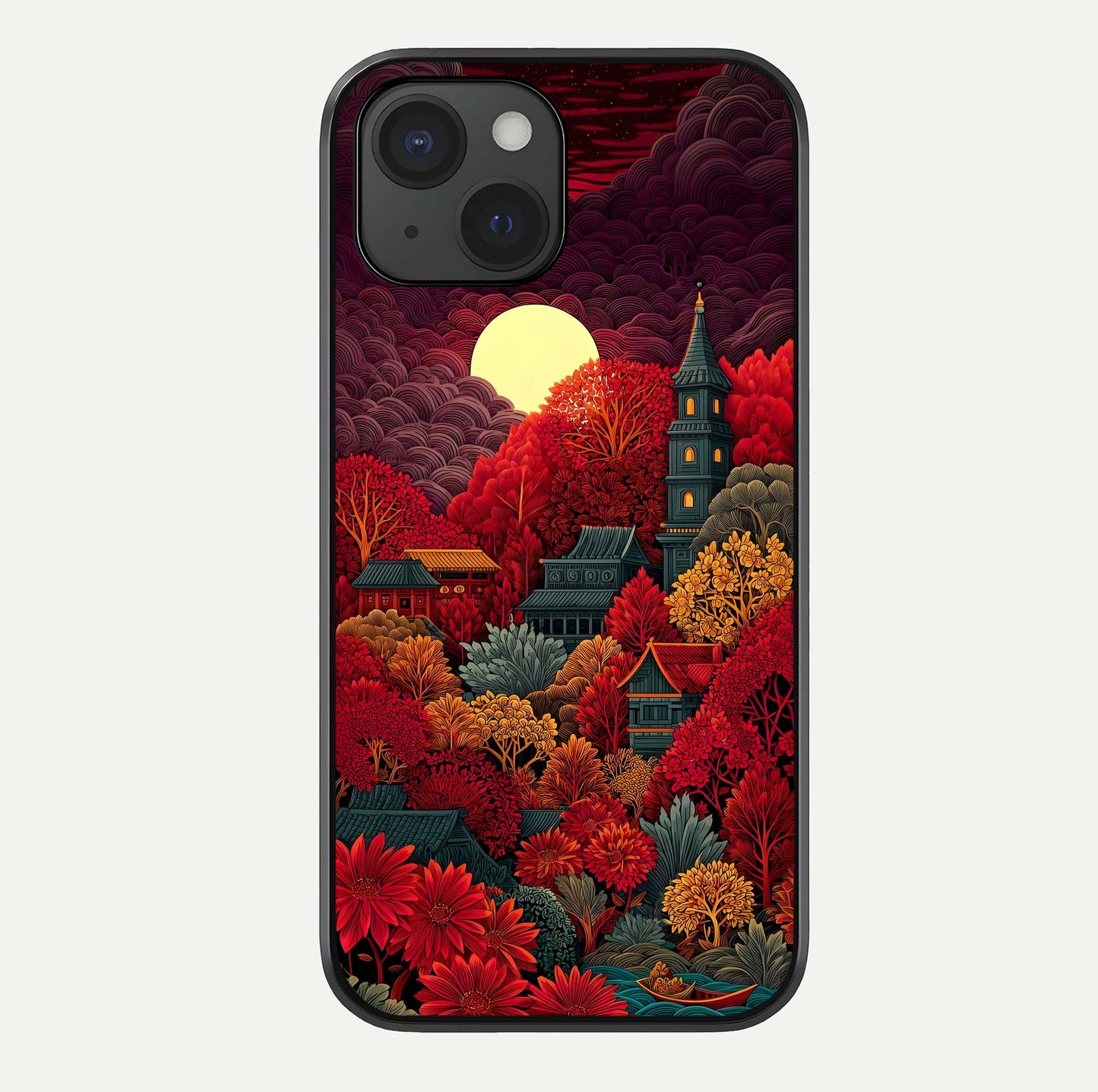 Scarlet Autumn Temple Glass Case For iPhone 15 by Custom World