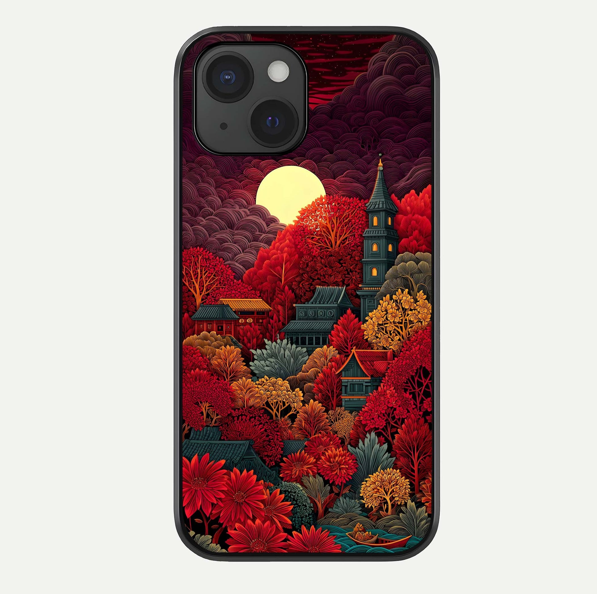 Scarlet Autumn Temple Glass Case For iPhone 15 by Custom World
