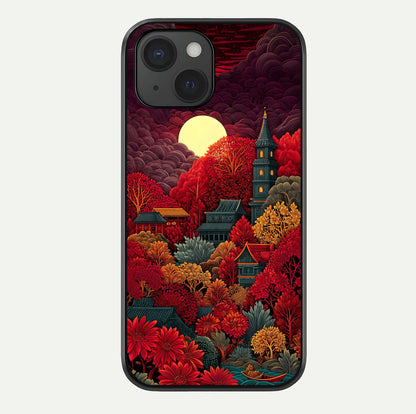 Scarlet Autumn Temple Glass Case For iPhone 15 by Custom World