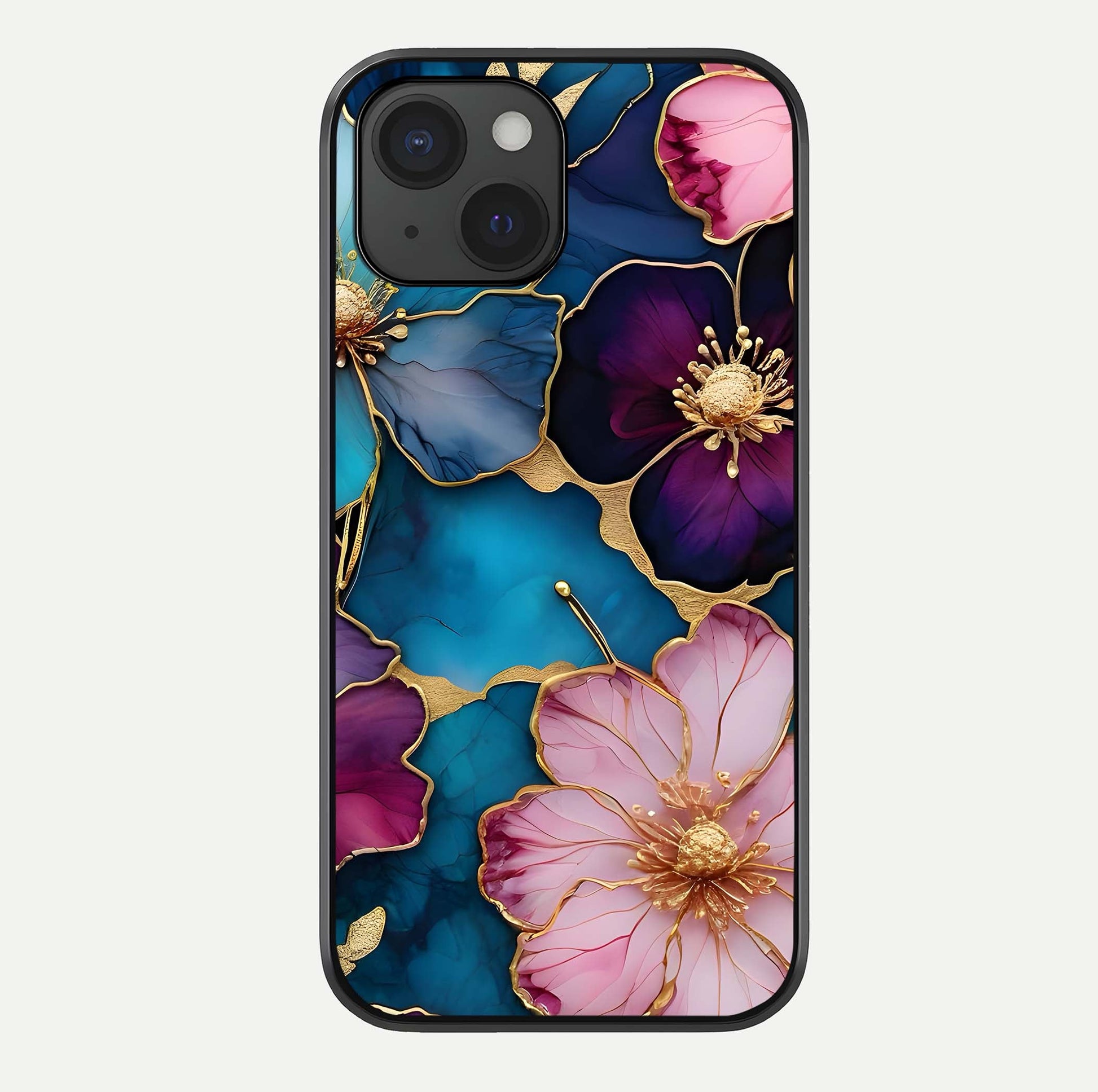 Sparkle Floral Glass Case For iPhone 15 by Custom World