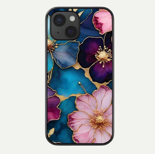 Sparkle Floral Glass Case For iPhone 15 by Custom World