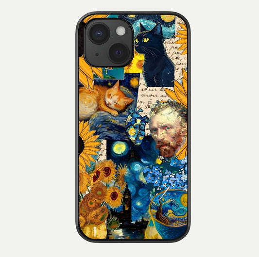 Sunflower Cat Art Glass Case For iPhone 15 by Custom World