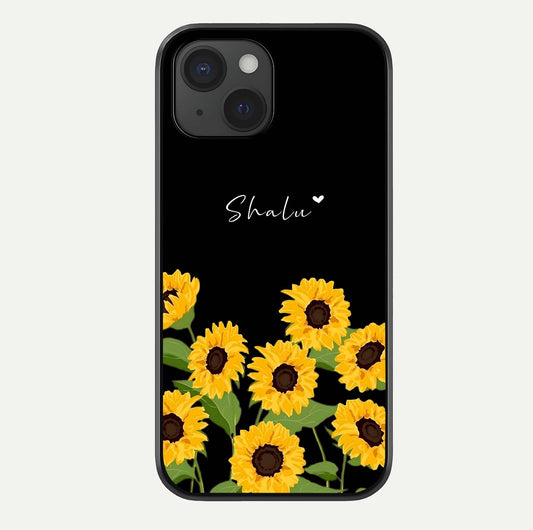 Sunflower Chic Mood Custom Name Glass Case For iPhone 15 by Custom World