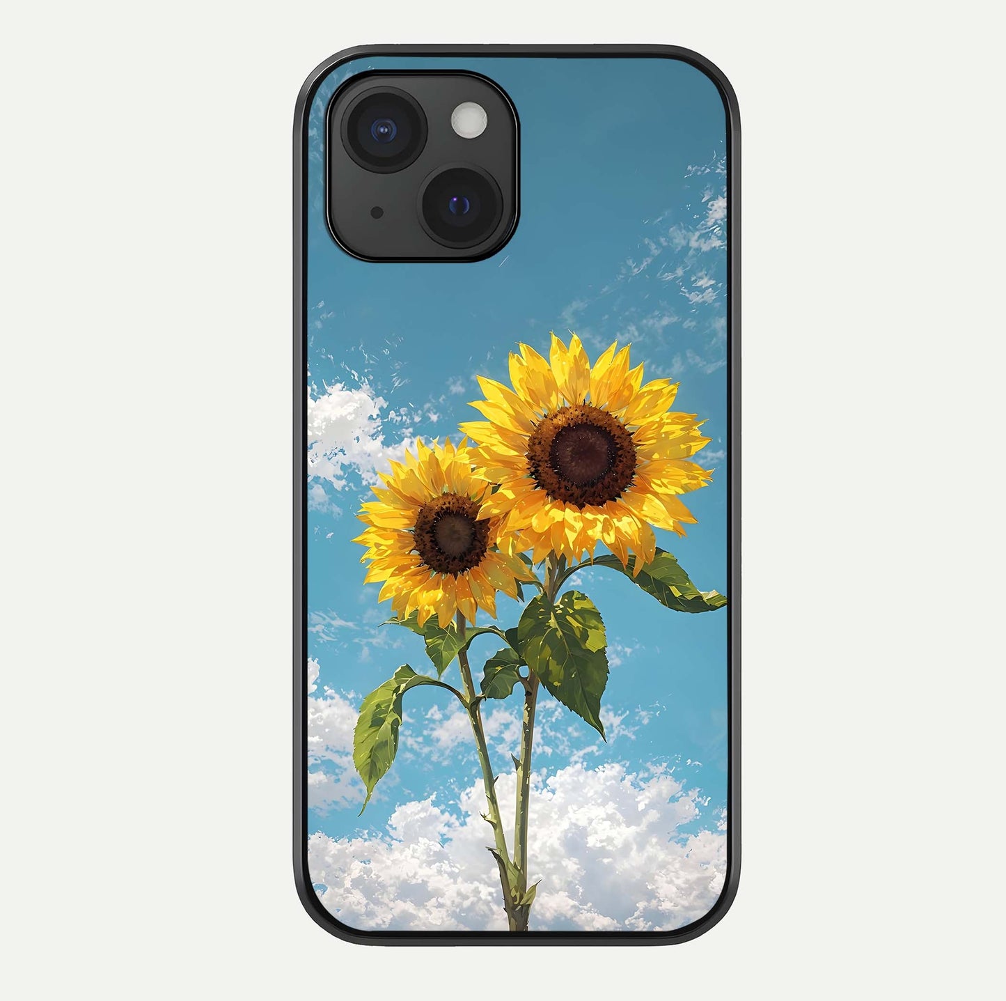Sunflower Sky Bloom Glass Case For iPhone 15 by Custom World