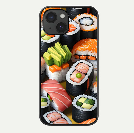 Sushi Food Pattern Glass Case For iPhone 15 by Custom World