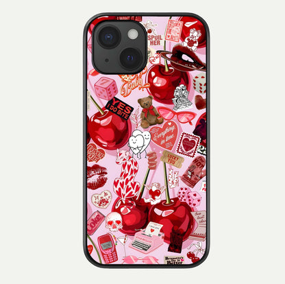 Sweet Cherry Chaos Glass Case For iPhone 15 by Custom World