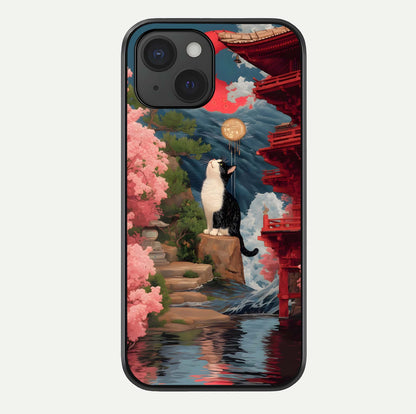 Temple Cat Scenery Glass Case For iPhone 15 by Custom World