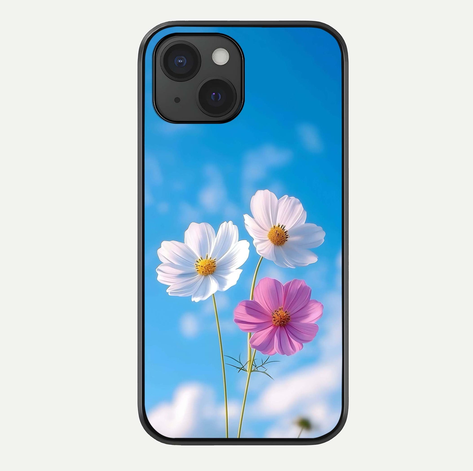 Triple Flowers With Sky Glass Case For iPhone 15 by Custom World