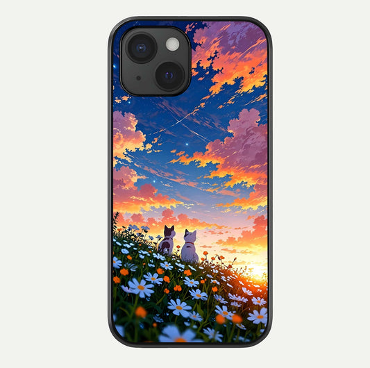Two Cats Friends Glass Case For iPhone 15 by Custom World