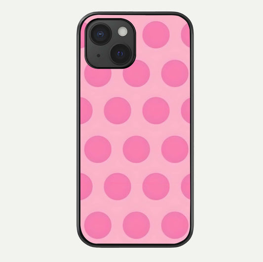 Sweet Dot Dreams iPhone 15  glass phone case front view showcasing playful dot patterns with dreamy aesthetic