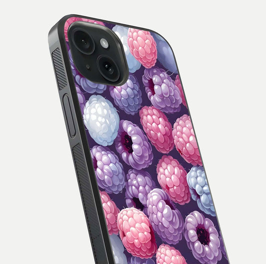 Berry Candy Pop Glass Case for iPhone 15 close-up shot revealing candy-style texture and reflective surface