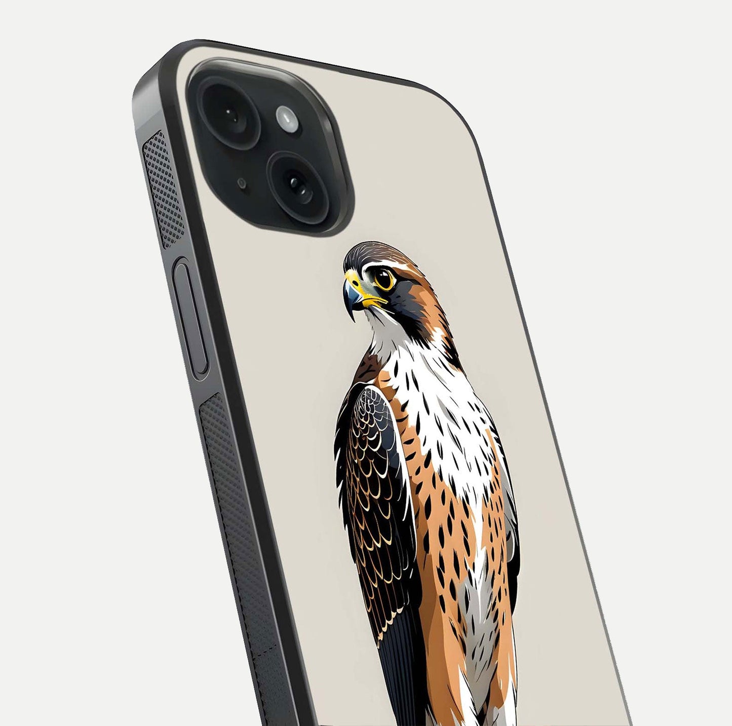 Clever Eagle Glass Case for iPhone 15 close-up highlighting eagle detail and HD reflection