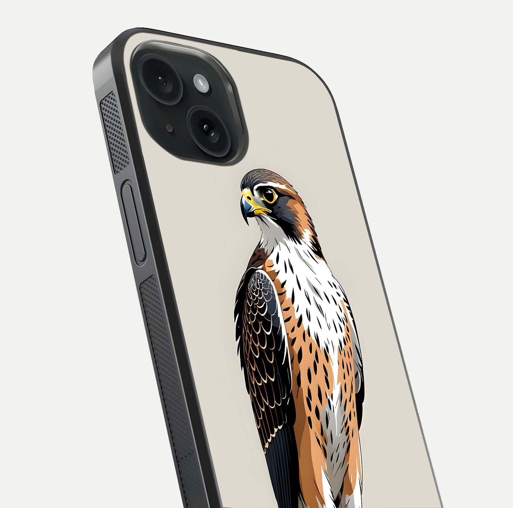Clever Eagle Glass Case for iPhone 15 close-up highlighting eagle detail and HD reflection
