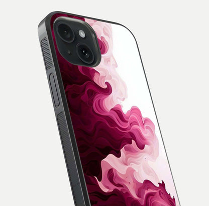Crimson Wave Flow Glass Case for iPhone 15 close-up highlighting flow texture and reflection tone
