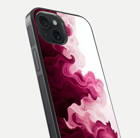 Crimson Wave Flow Glass Case for iPhone 15 close-up highlighting flow texture and reflection tone