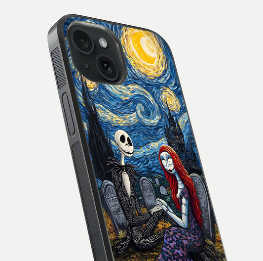 Eternal Night Love Glass Case for iPhone 15 close-up highlighting stars and reflection glow