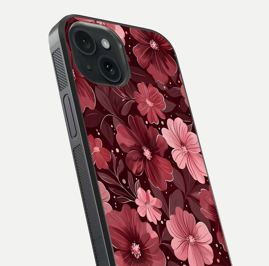 Flower Blush Bloom Glass Case for iPhone 15 close-up highlighting pastel tones and reflection clarity