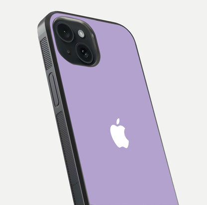 Lavender Soft Minimal Glass Case for iPhone 15 close-up angled shot showing clean color texture and shine