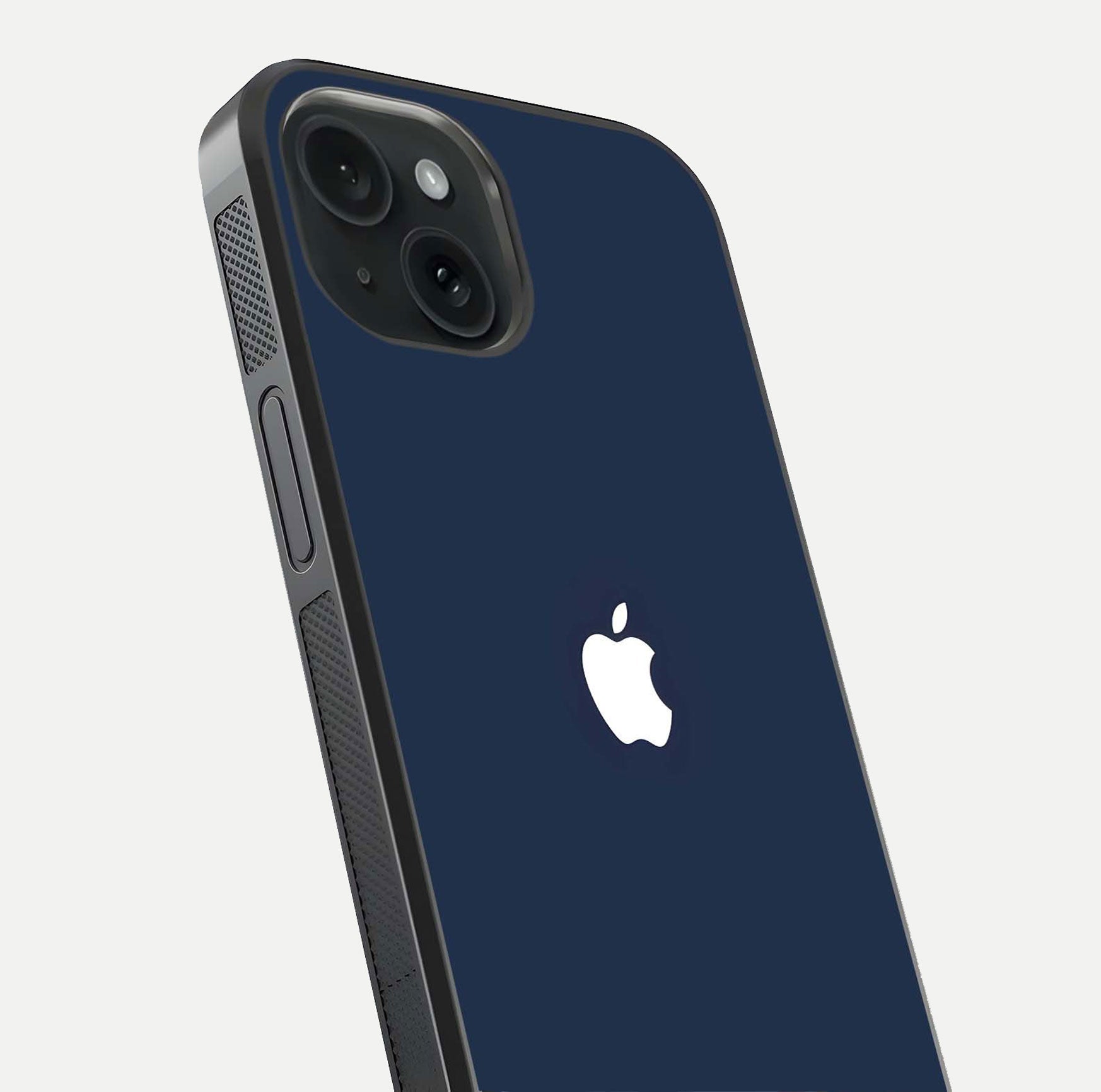 Minimal Apple Night Glass Case for iPhone 15 close-up angled shot showing clean reflection and soft tone