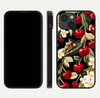 Bloom Thread Art Glass Case for iPhone 15 front-and-back layout showing smooth edges and high-clarity print