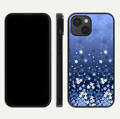 Blue Starry Glass Case for iPhone 15 dual-view layout showing star spread and smooth edge shine